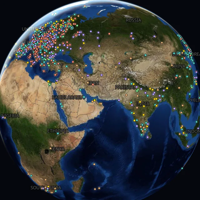 The globe with a dot for each science center