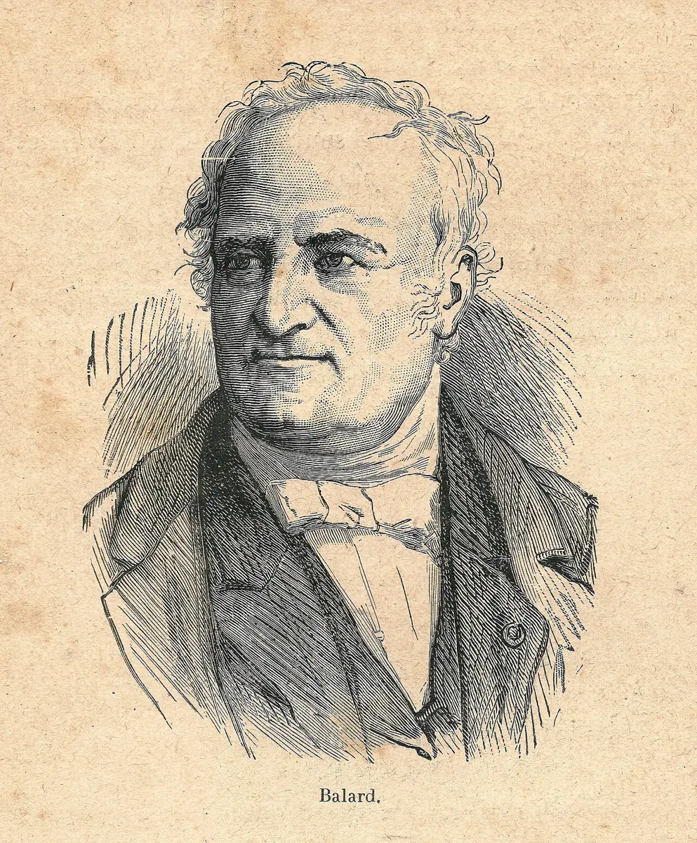 An old engraved portrait of an elderly man with curly white hair, a high collar and a loose bow tie, labeled Balard