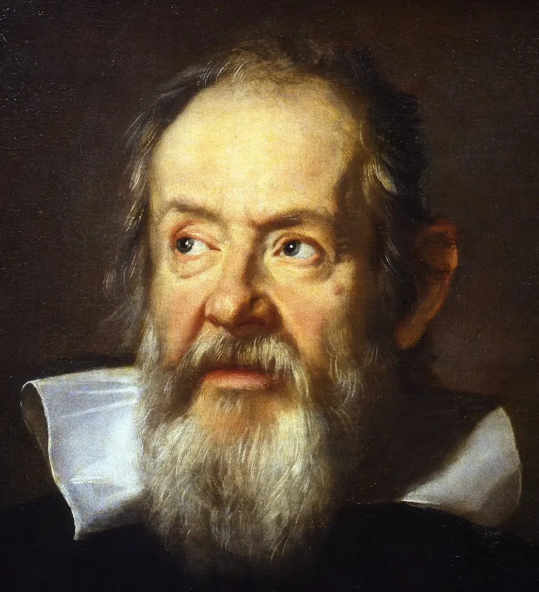 A painted portrait of an old man with a gray beard in a dark coat