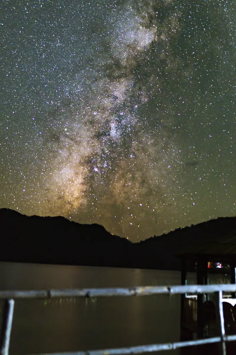 The bright band of the Milky Way rising from the horizon into a dark, starry sky above Rara in Nepal