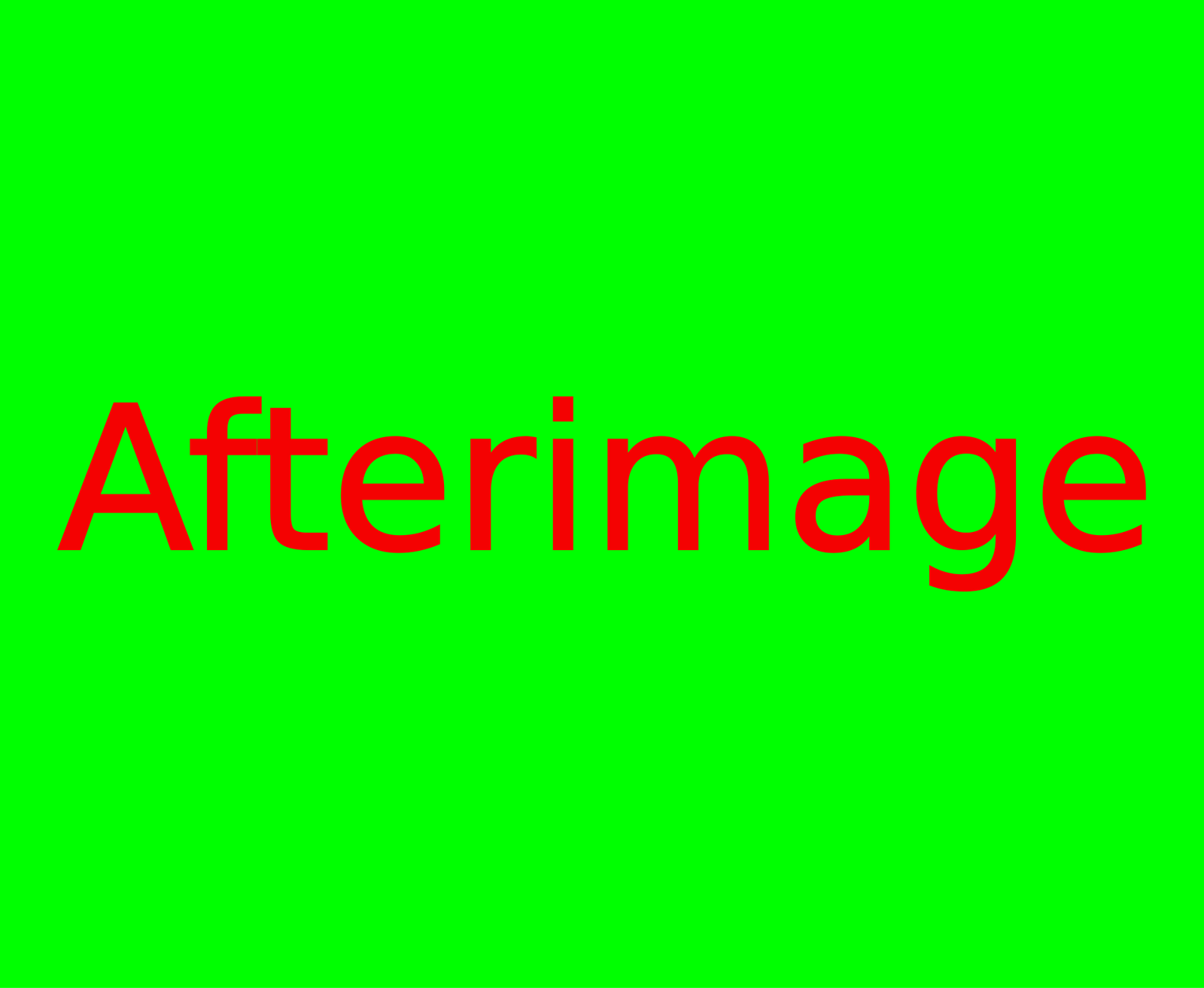 The word Afterimage in red on a bright green background