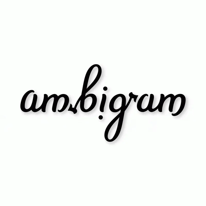 The word ambigram in handwriting, turning upside down and still reading ambigram