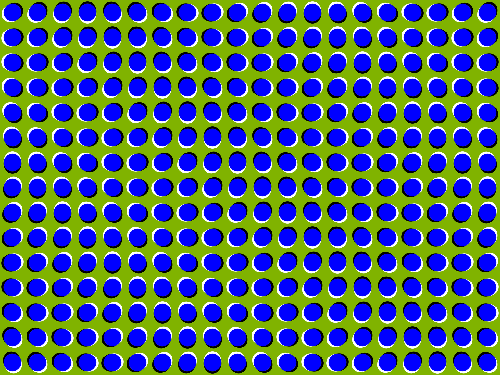 Rows of blue dots on green, each with a white edge on one side and a black edge on the other