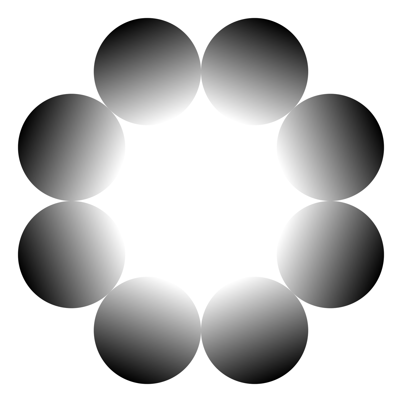 A ring of circles shaded from dark outside to white inside, around a white center
