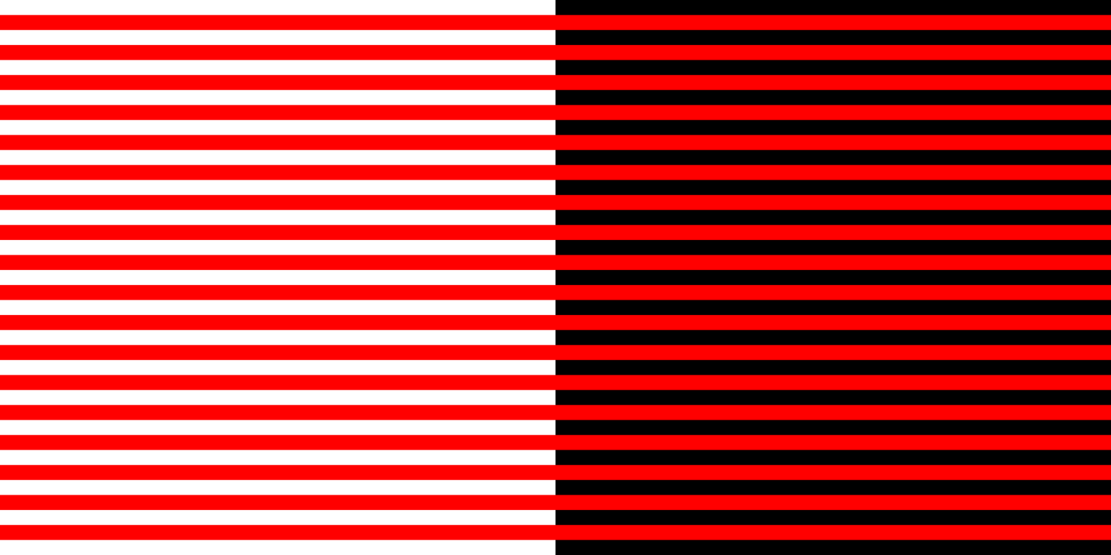 Red stripes between white lines on the left and between black lines on the right