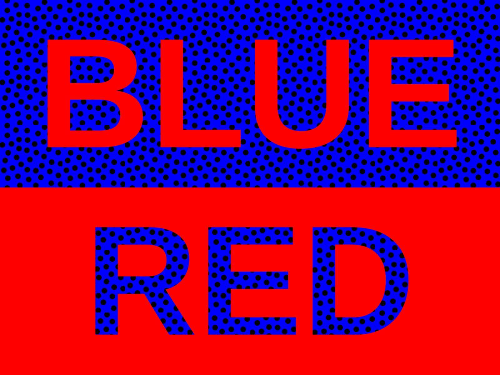 The word BLUE in red on a blue background, and the word RED in blue on a red background