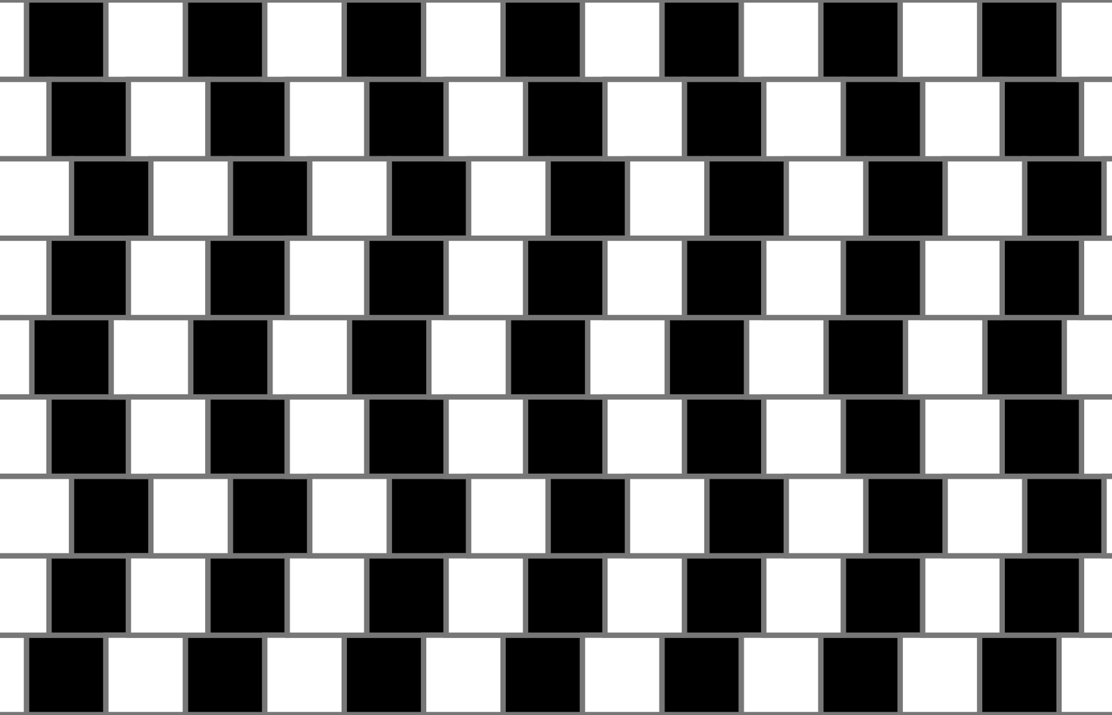 Rows of black and white tiles, each row shifted, separated by thin gray lines
