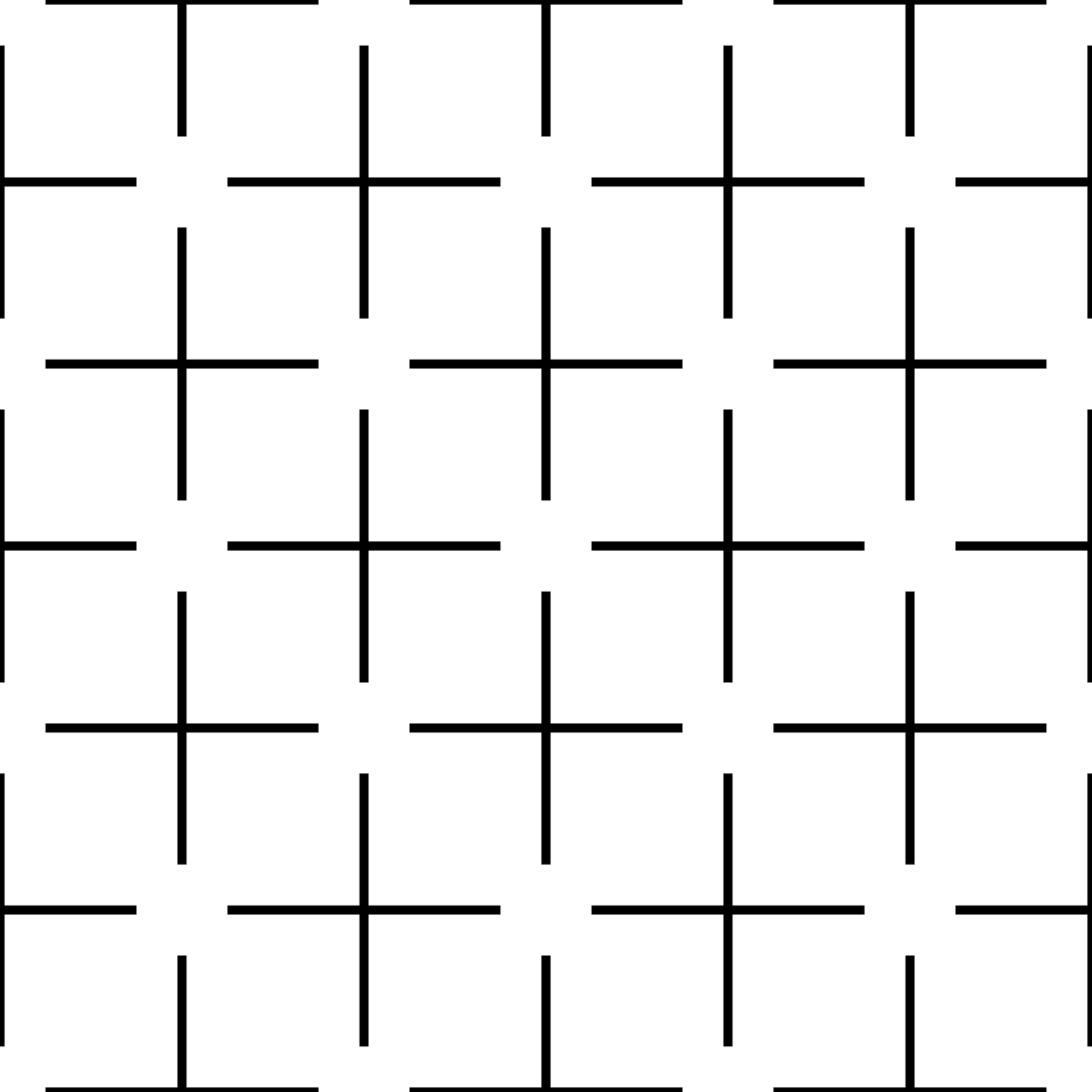 Black lines that stop short of where they would cross, leaving gaps