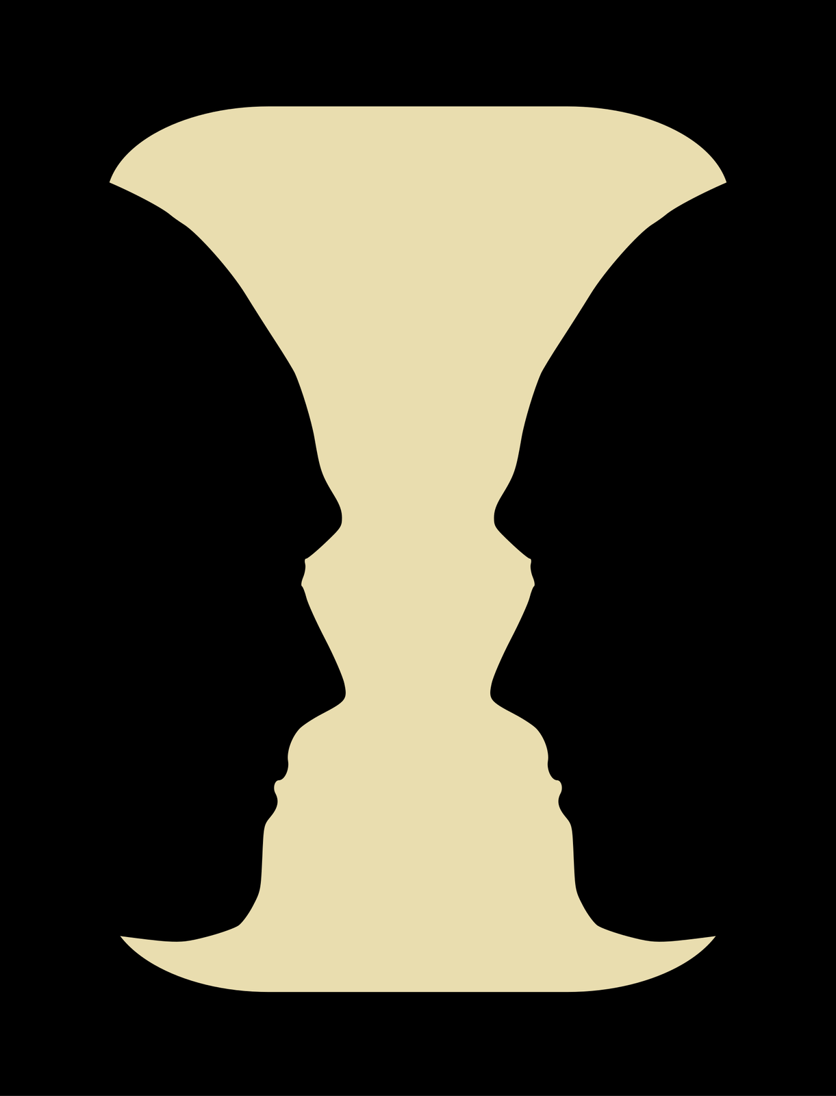 A pale vase on black, whose sides are the outlines of two faces looking at each other
