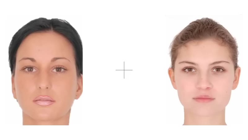 Pairs of faces flashing past on either side of a cross