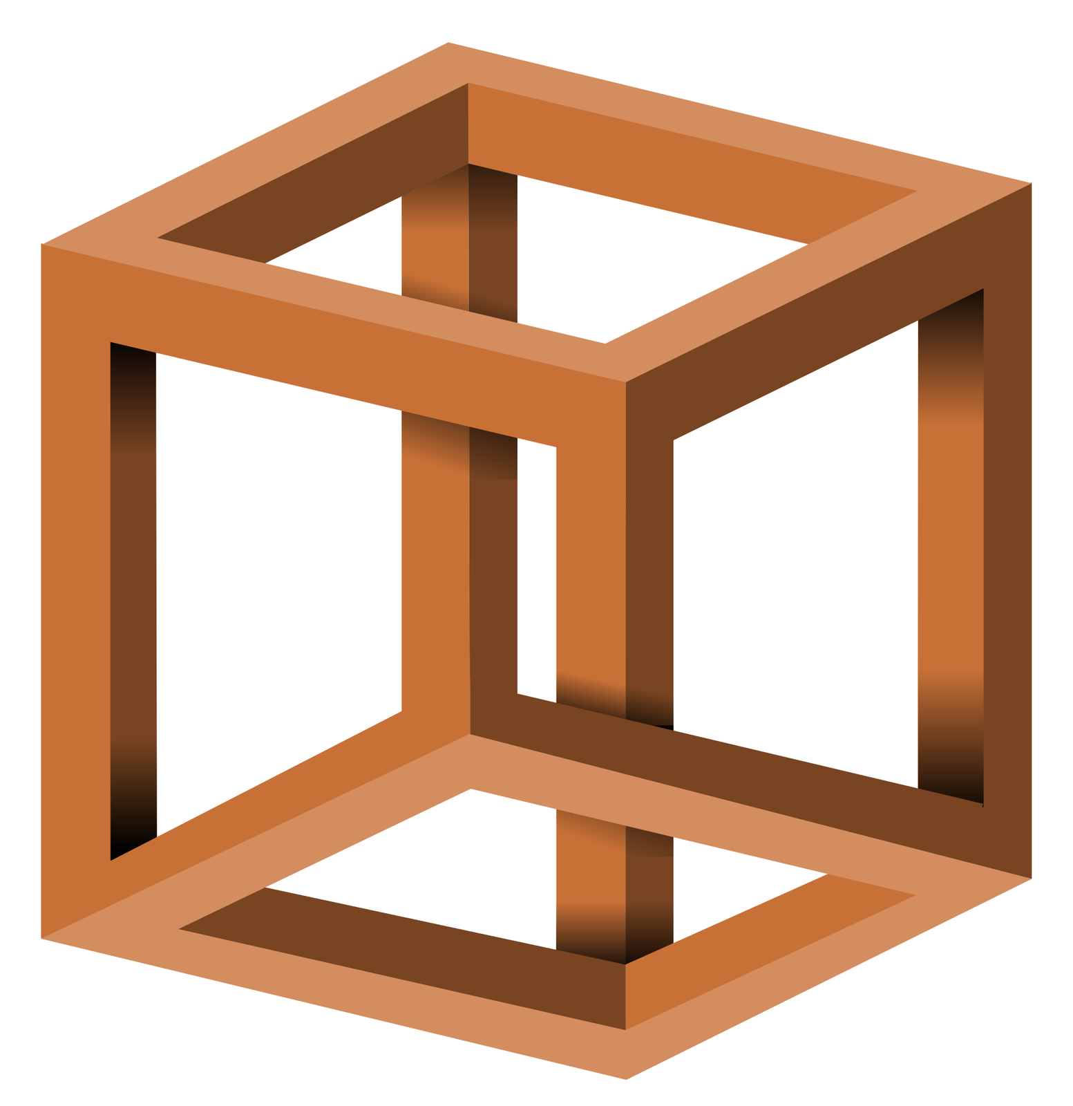 A cube frame whose bars pass in front of and behind each other in an impossible way