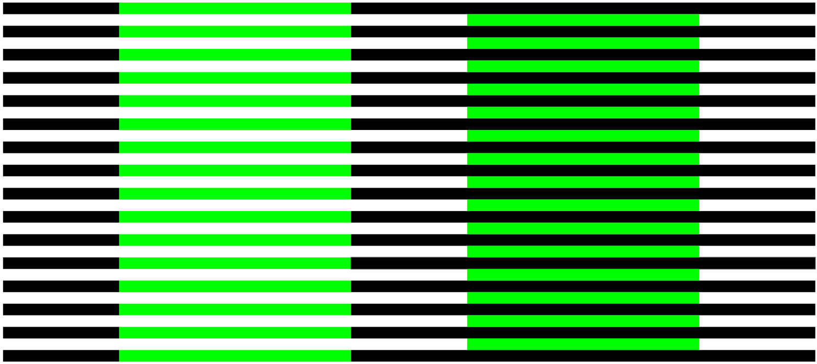 Black and white stripes with green bars in the white stripes on the left and in the black stripes on the right