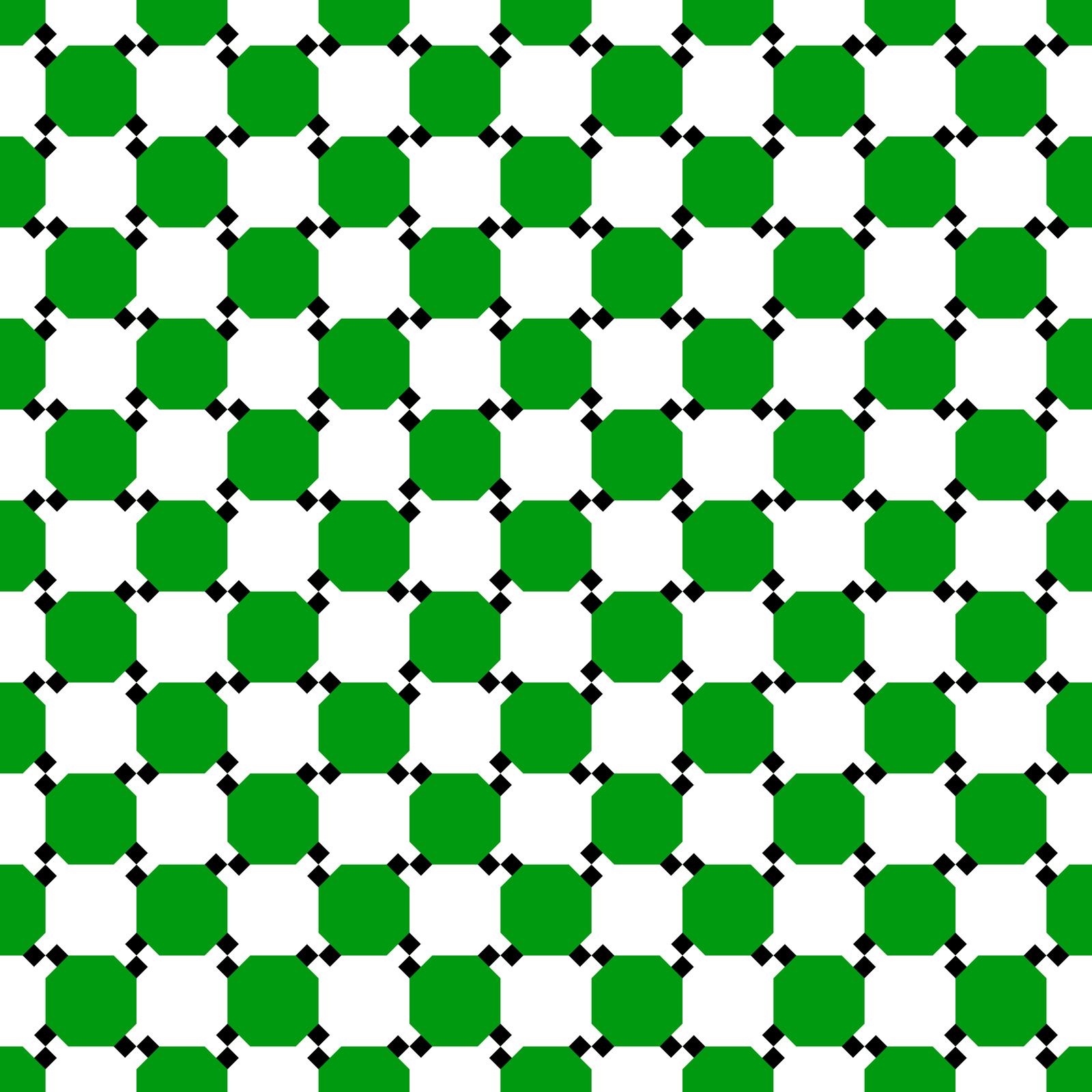 A grid of green squares with small black and white squares between them