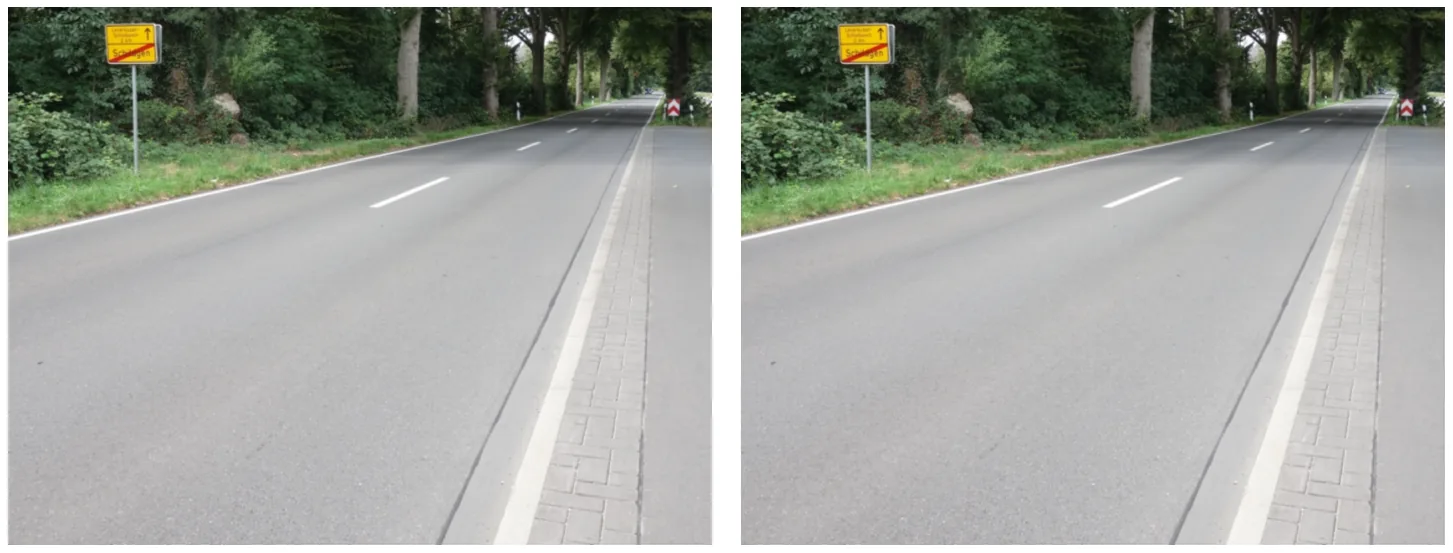 The same photo of a road twice, side by side