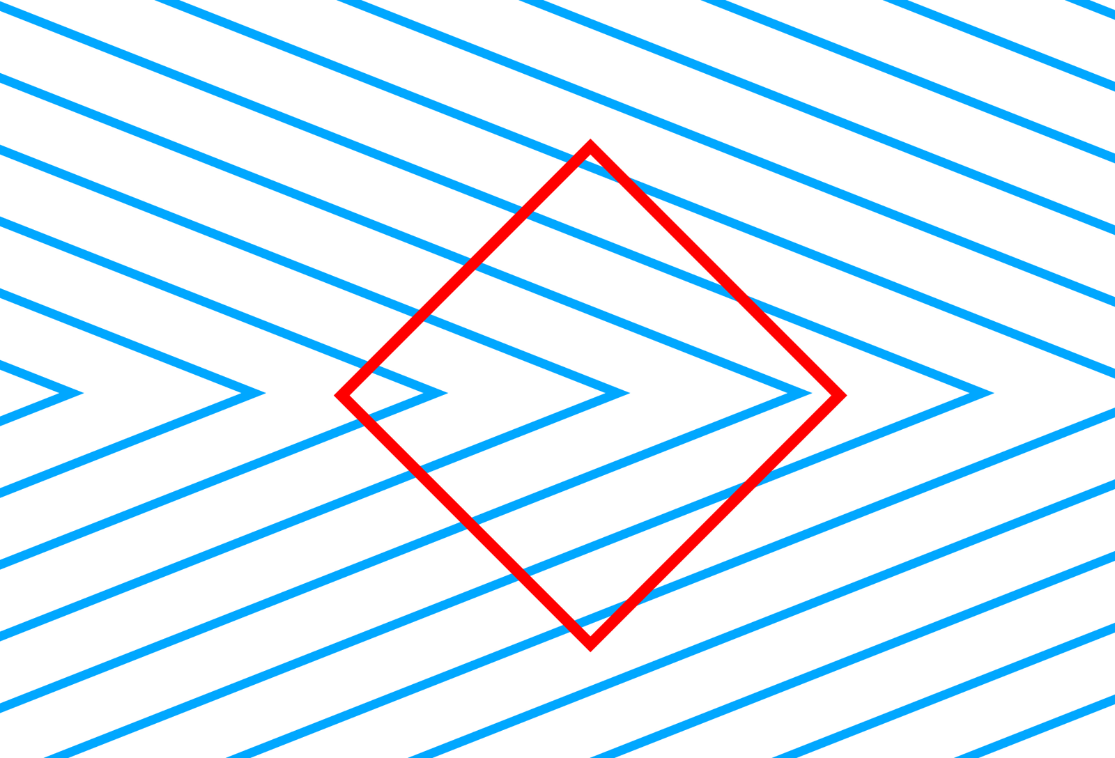 A red square drawn over blue lines that form arrow shapes