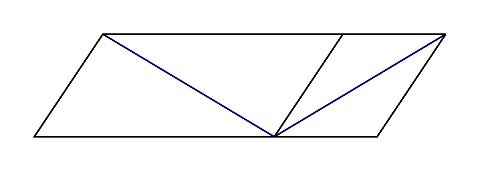 A parallelogram divided in two, with a diagonal line across each part