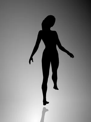 The black silhouette of a dancer spinning on one foot
