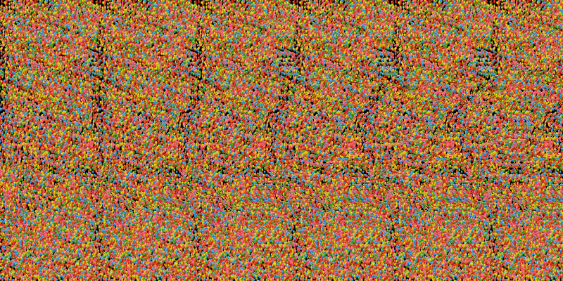 A pattern of colored dots that hides a 3D shark