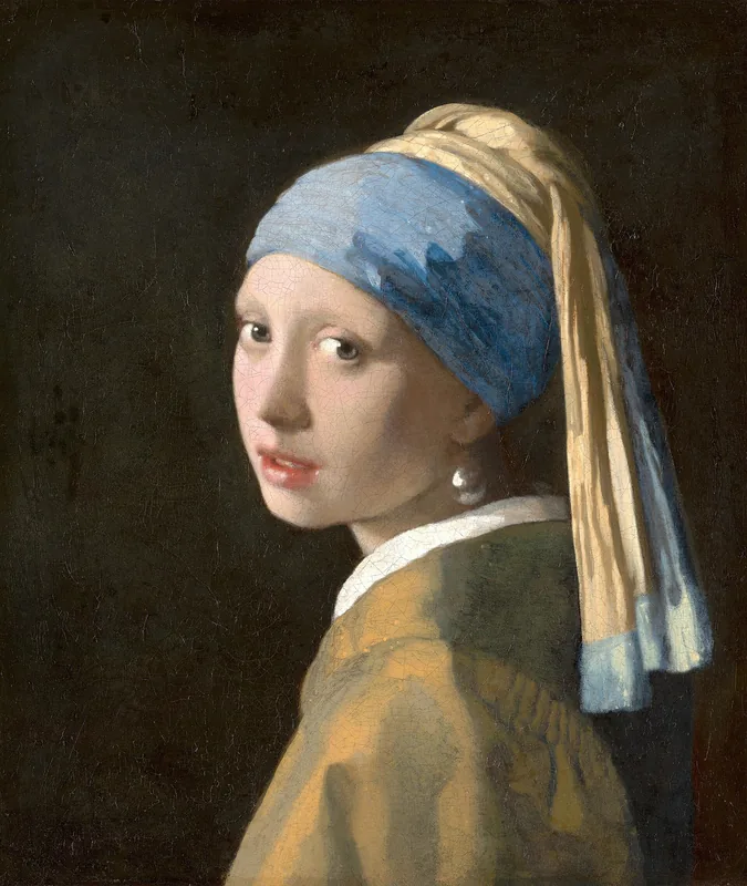 Vermeer’s painting of a girl in a blue and yellow turban with a pearl earring, looking over her shoulder