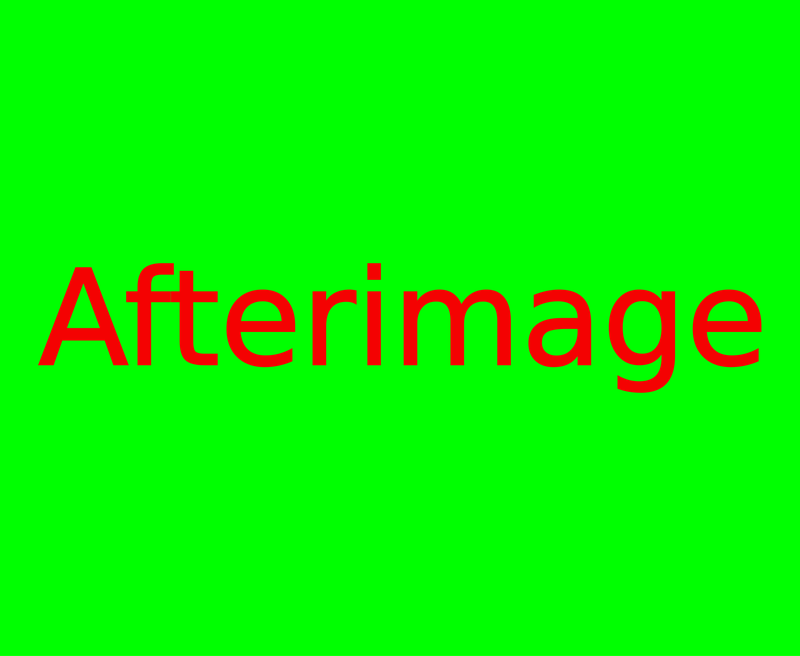 The word Afterimage in red on a bright green background