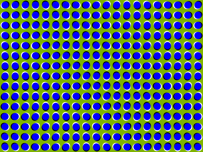 Rows of blue dots on green, each with a white edge on one side and a black edge on the other