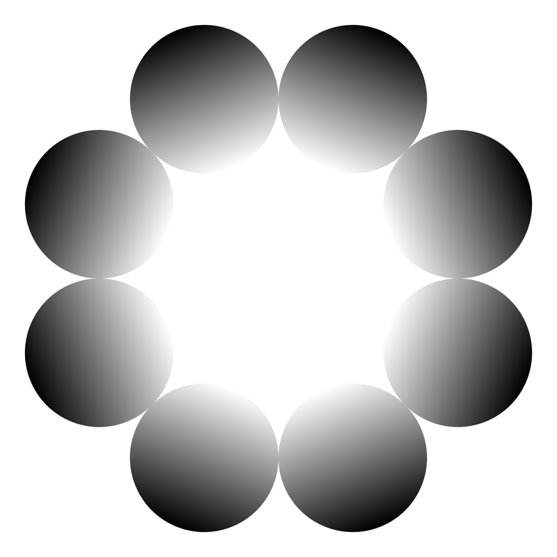 A ring of circles shaded from dark outside to white inside, around a white center