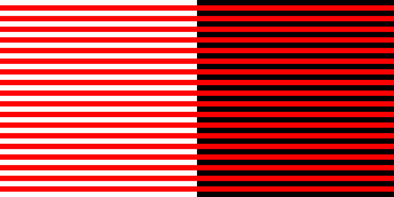 Red stripes between white lines on the left and between black lines on the right