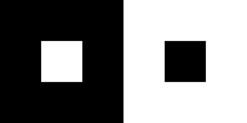 A white square on black next to a black square of the same size on white