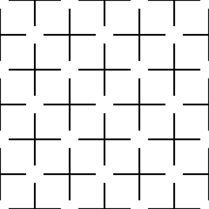 Black lines that stop short of where they would cross, leaving gaps
