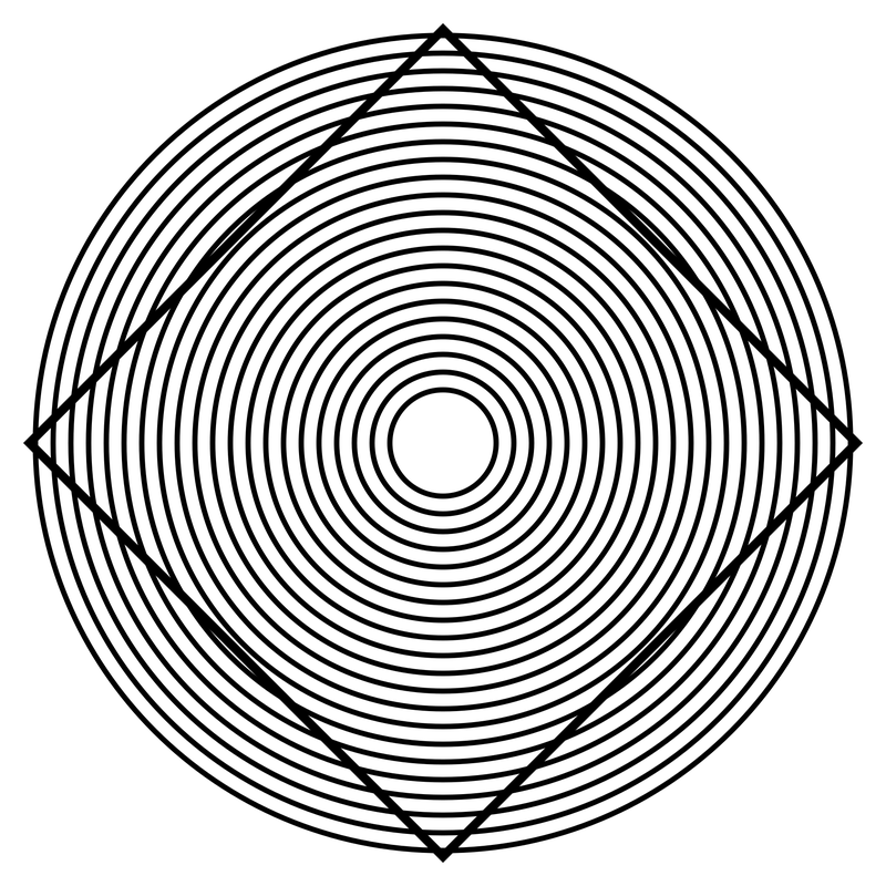 A square drawn over a target of circles