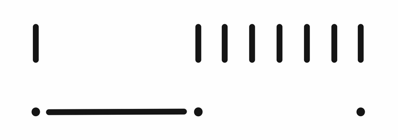 Two equal spaces, one empty and one filled with short lines; below, an empty line between two dots