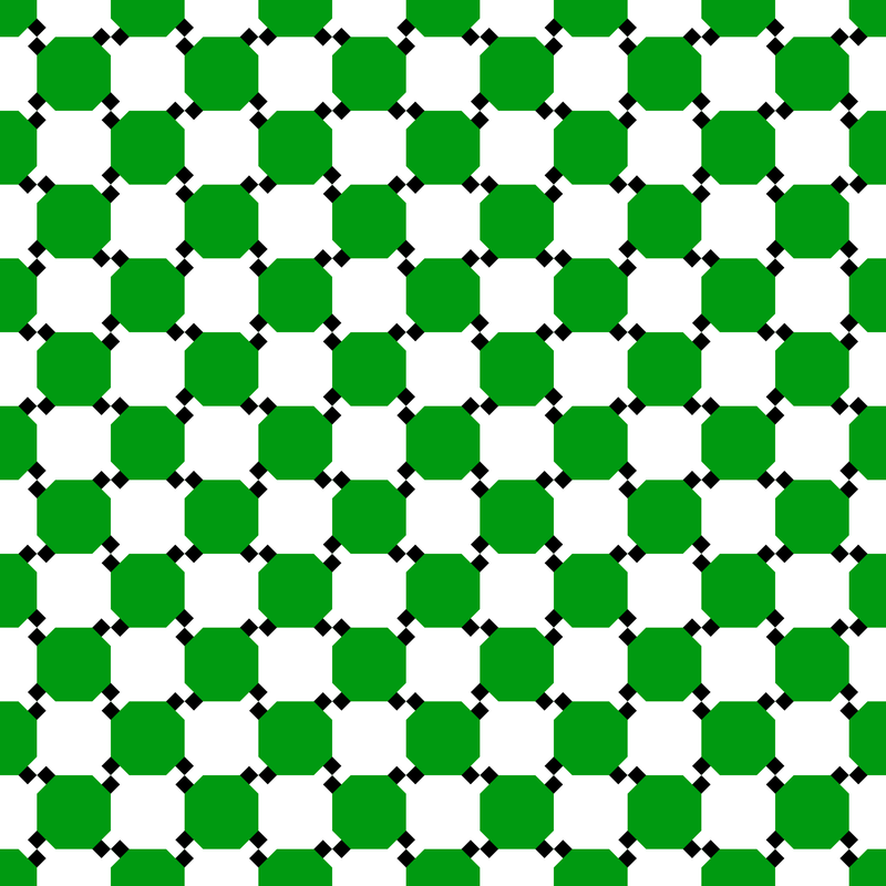 A grid of green squares with small black and white squares between them