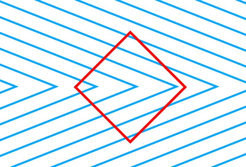 A red square drawn over blue lines that form arrow shapes