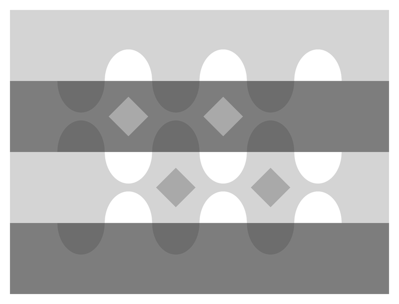 Gray diamonds on light and dark bands, between rows of white half-ovals