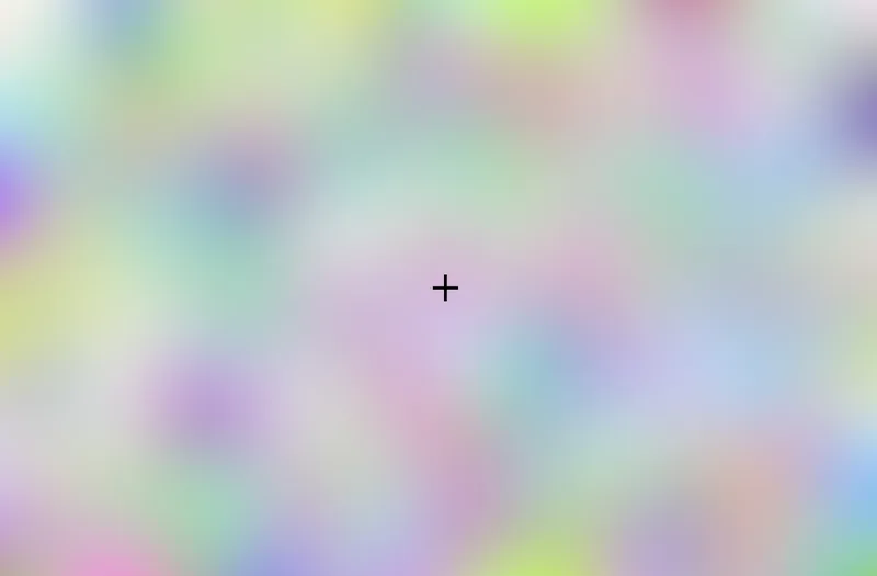 Soft blurry patches of many pale colors, with a small black cross in the middle