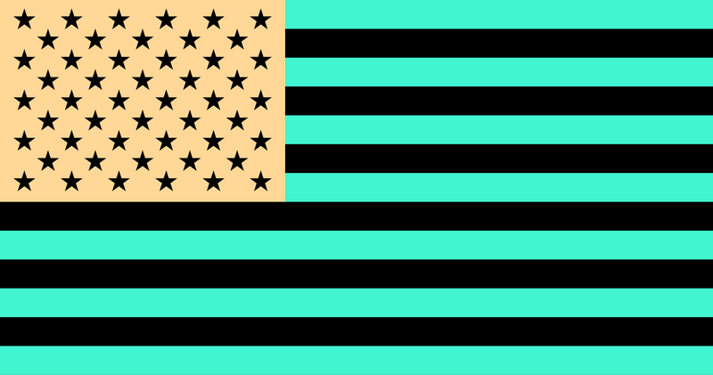 The flag of the United States in green, black and yellow