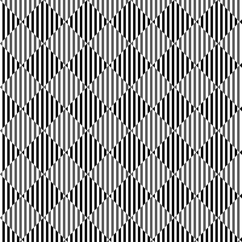 Upright black and white stripes, with the black ones gray in every other diamond of a tilted checkerboard