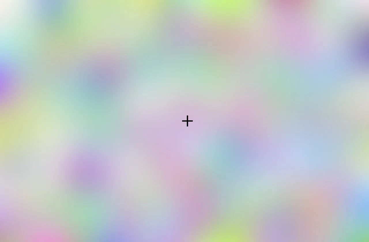 Soft blurry patches of many pale colors, with a small black cross in the middle