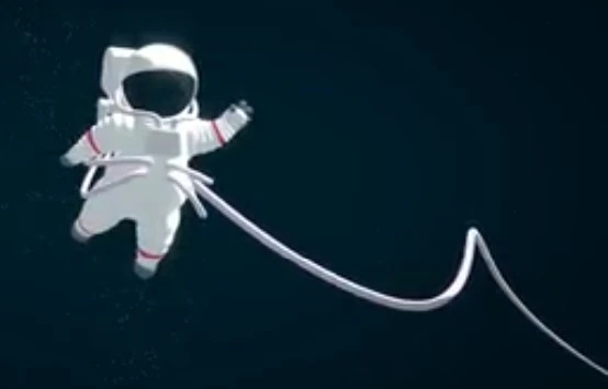 An animated astronaut floating in space on a tether, from a TED-Ed lesson
