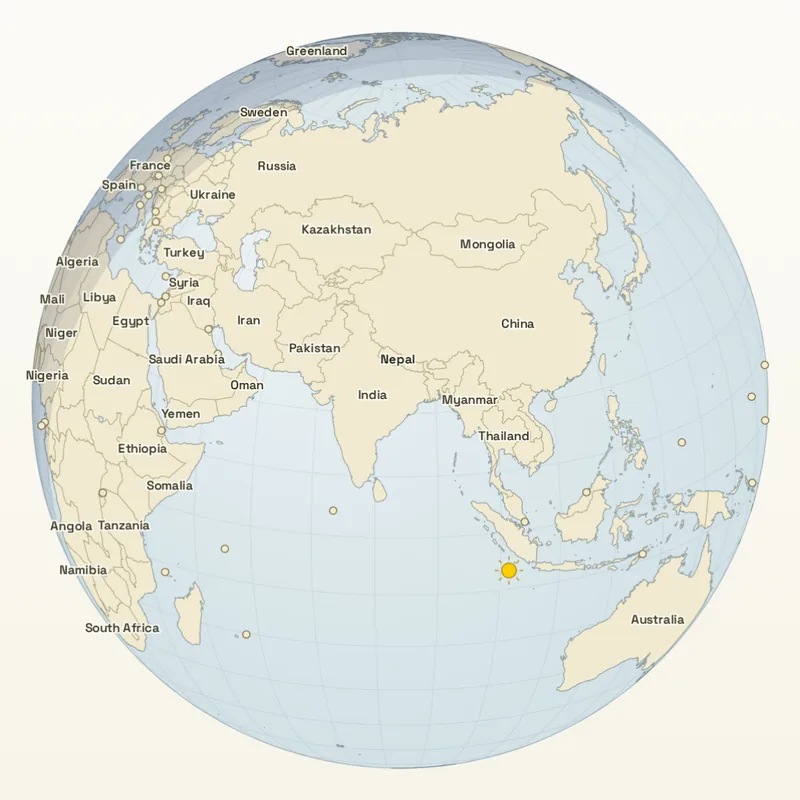 A globe centred on Nepal, with the names of the countries of Asia, Africa, and Europe