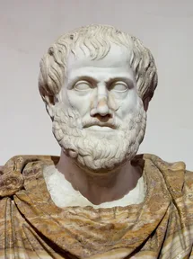 A Roman marble bust of Aristotle, a bearded man, copied from a Greek original