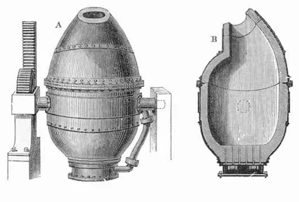 A Bessemer converter, a huge egg-shaped steel pot on a pivot