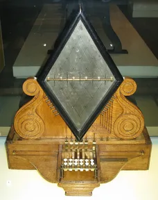 Cooke and Wheatstone’s 1837 telegraph: a wooden board with five magnetic needles pointing to letters