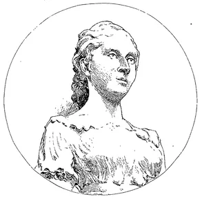 A drawing of a bust of Sophie Germain, a young woman with long hair