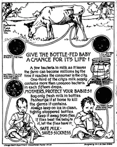 An old Chicago health poster telling mothers to use pasteurized milk for babies