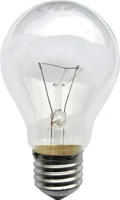 An old light bulb with a glowing coiled wire inside the glass