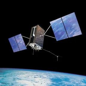 An artist’s picture of a GPS satellite in orbit above the Earth