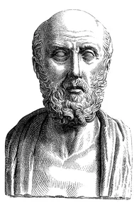 A marble bust of a bald, bearded old man, said to show Hippocrates