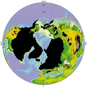 A map of the northern half of the world showing how far the ice sheets spread in the ice ages