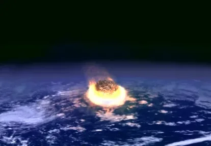 An artist’s picture of a giant asteroid hitting the Earth